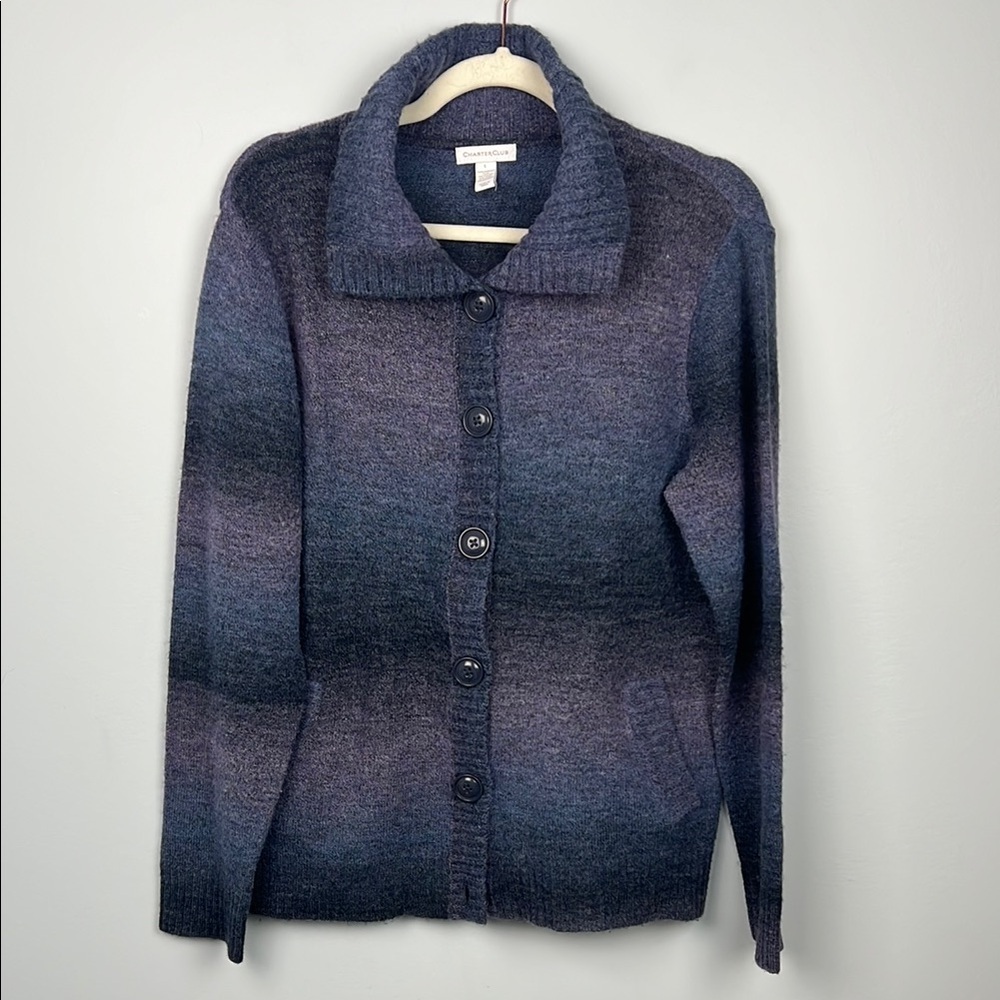 Charter Club large wool blend purple ombre button front cardigan